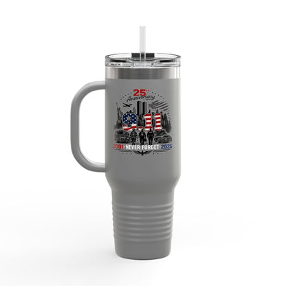 25th Anniversary 40oz Insulated Travel Mug — American Flag Memorial Design