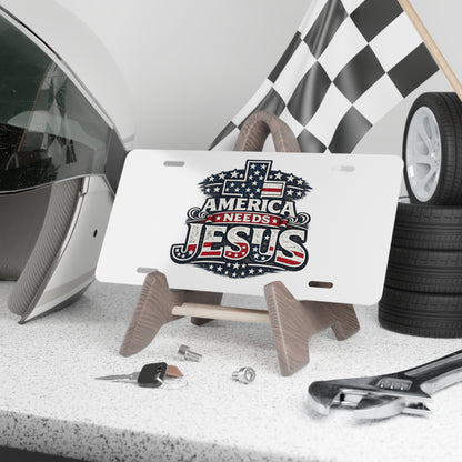 America Needs Jesus Vanity Plate — Patriotic Christian License Plate
