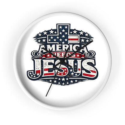 Wall Clock — "America Needs Jesus" Patriotic Cross Clock