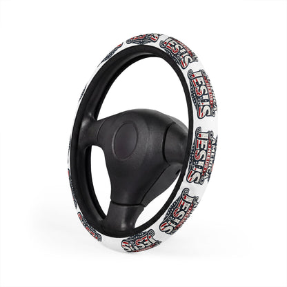 Steering Wheel Cover — Retro 'S.I.S.' Graphic White & Red Car Accessory