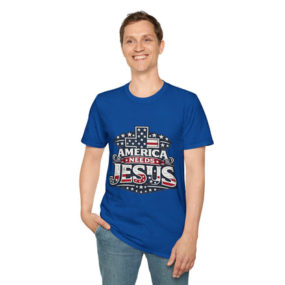 America Needs Jesus T‑Shirt — Patriotic Christian Tee