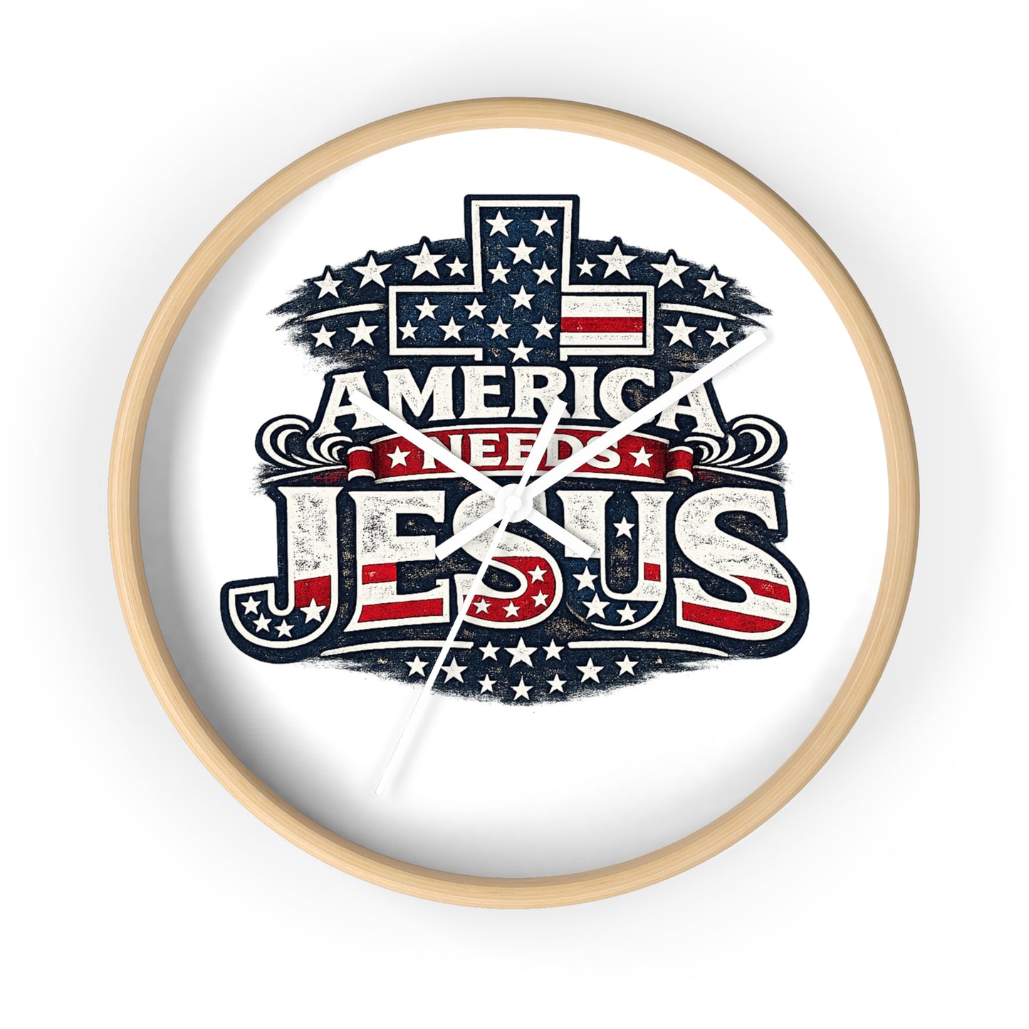 Wall Clock — "America Needs Jesus" Patriotic Cross Clock