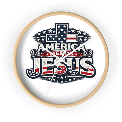 Wall Clock — "America Needs Jesus" Patriotic Cross Clock