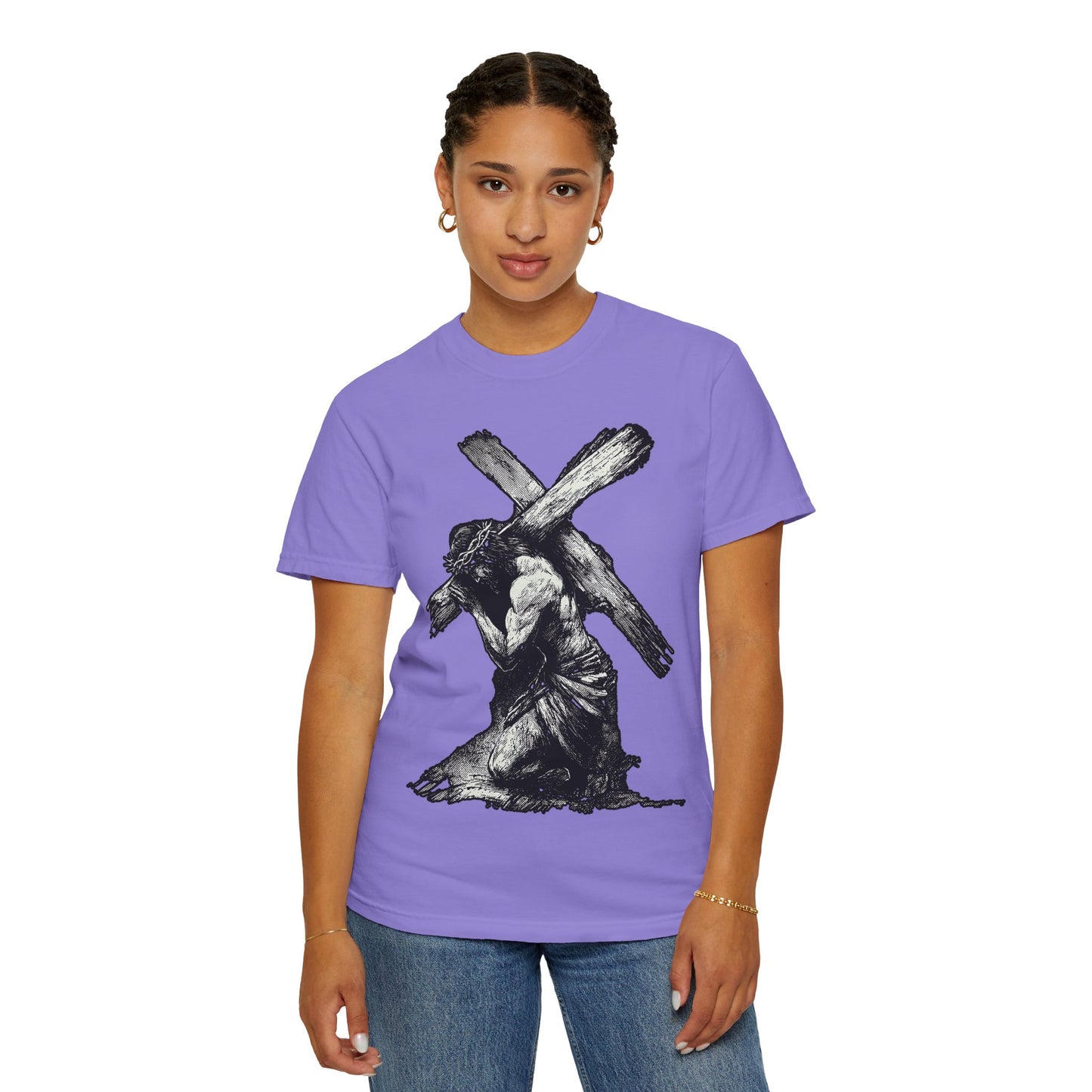 T‑Shirt — Christ Carrying Cross Black Illustration Graphic Tee