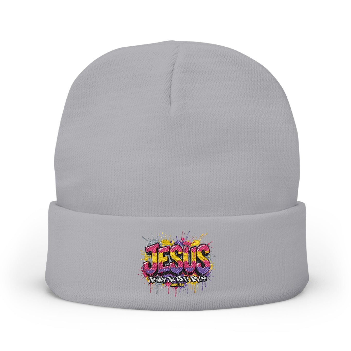 Embroidered 'Jesus' Graffiti Knit Beanie
