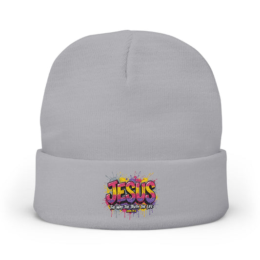 Embroidered 'Jesus' Graffiti Knit Beanie