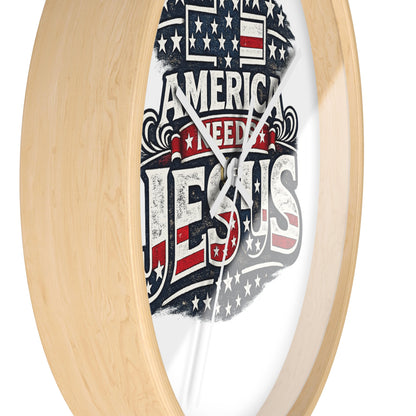 Wall Clock — "America Needs Jesus" Patriotic Cross Clock