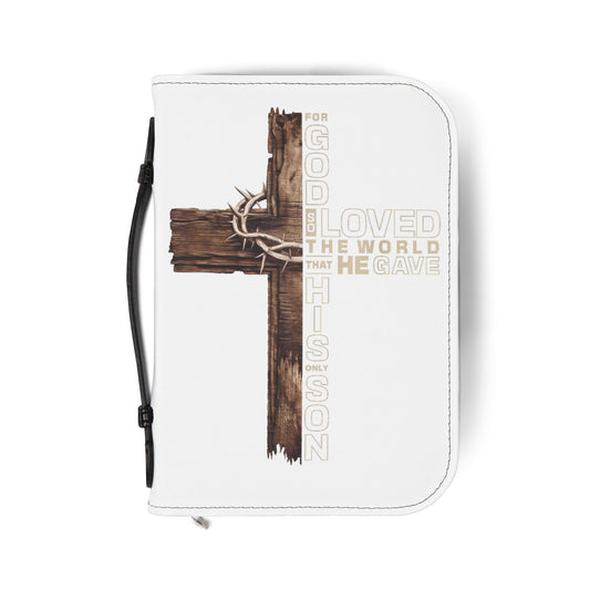Bible Cover - 'For God So Loved the World' Cross Zippered Bible Case
