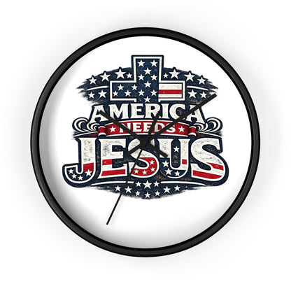 Wall Clock — "America Needs Jesus" Patriotic Cross Clock