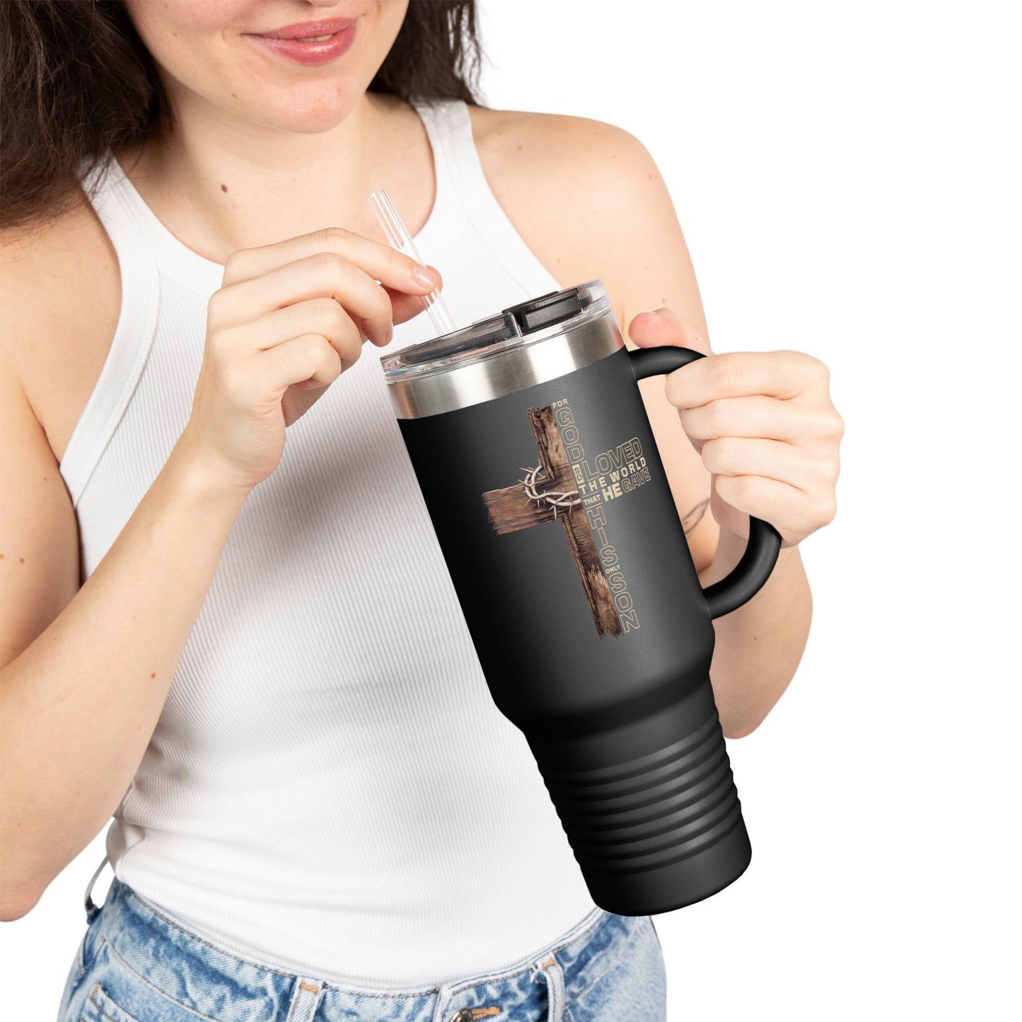 Religious Cross 40oz Insulated Travel Mug — Faith-Inspired Stainless Tumbler
