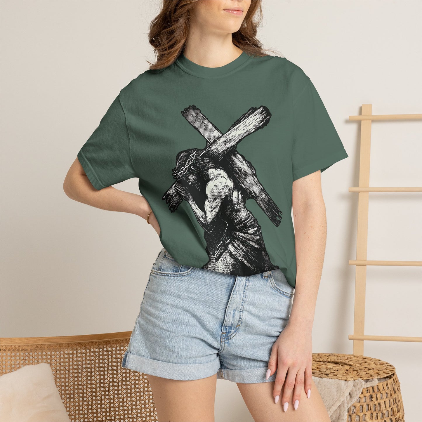 T‑Shirt — Christ Carrying Cross Black Illustration Graphic Tee