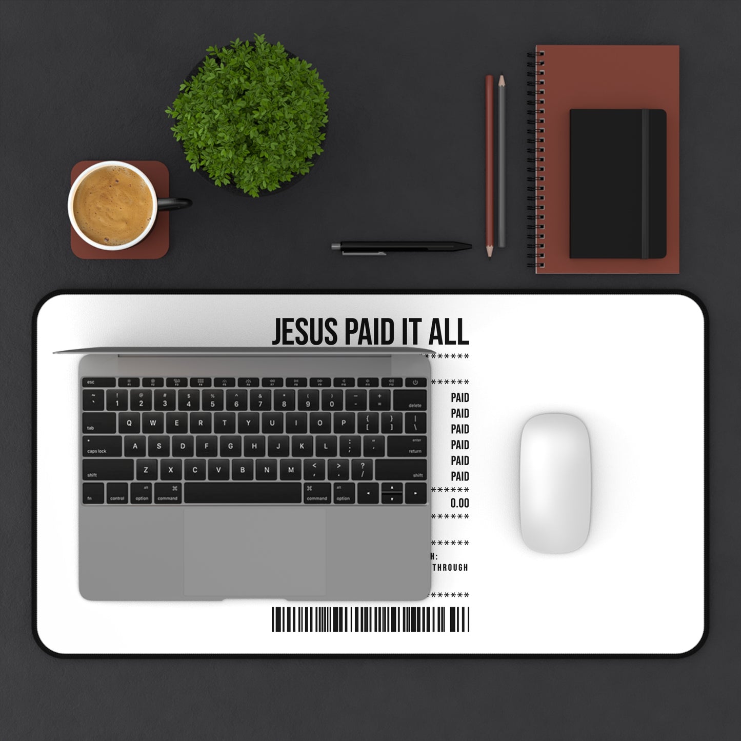Jesus Paid It All Desk Mat — Christian Receipt Design Mouse Pad