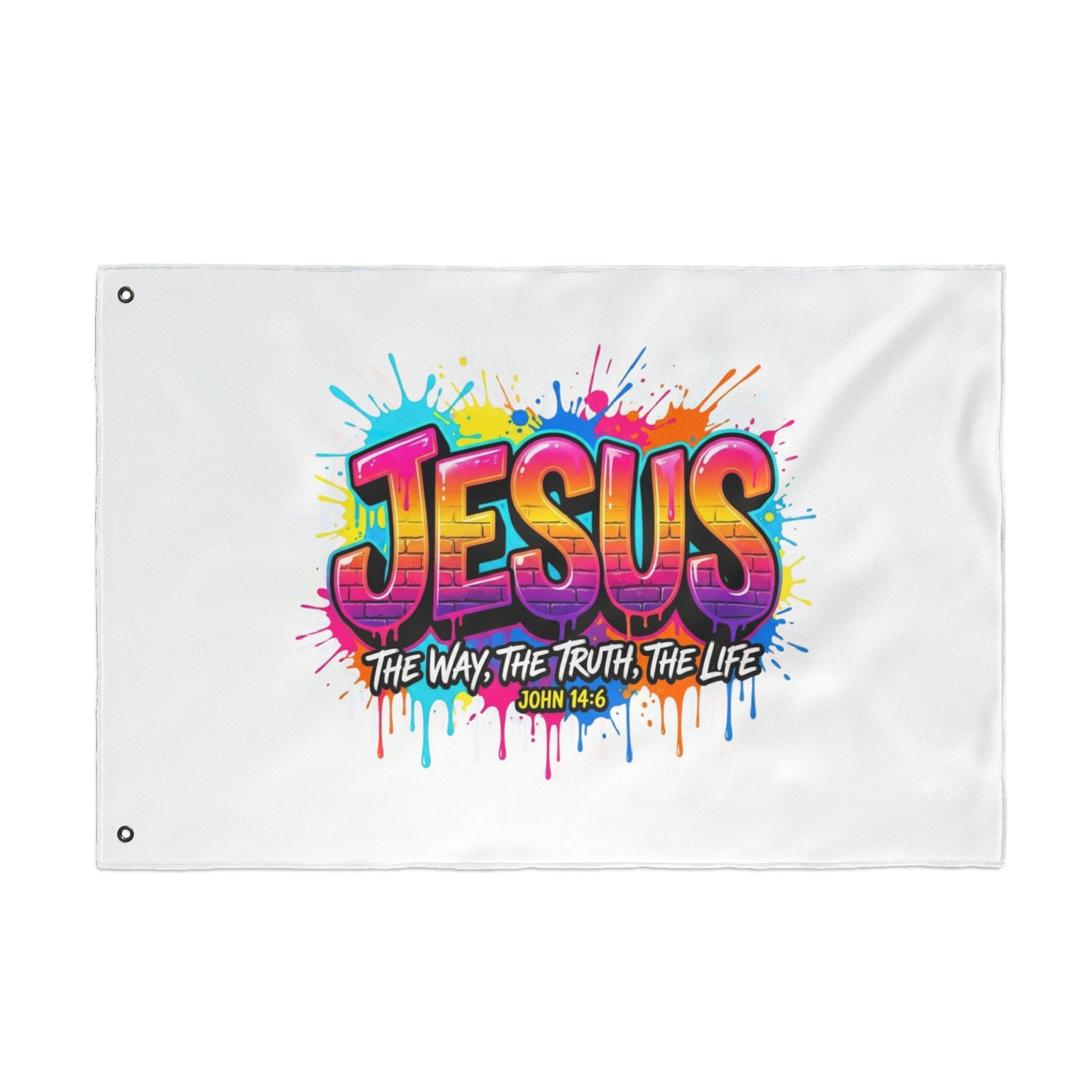 Jesus Graffiti Flag – "Jesus: The Way, The Truth, The Life" Double-Sided Christian Decor