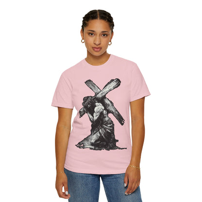 T‑Shirt — Christ Carrying Cross Black Illustration Graphic Tee
