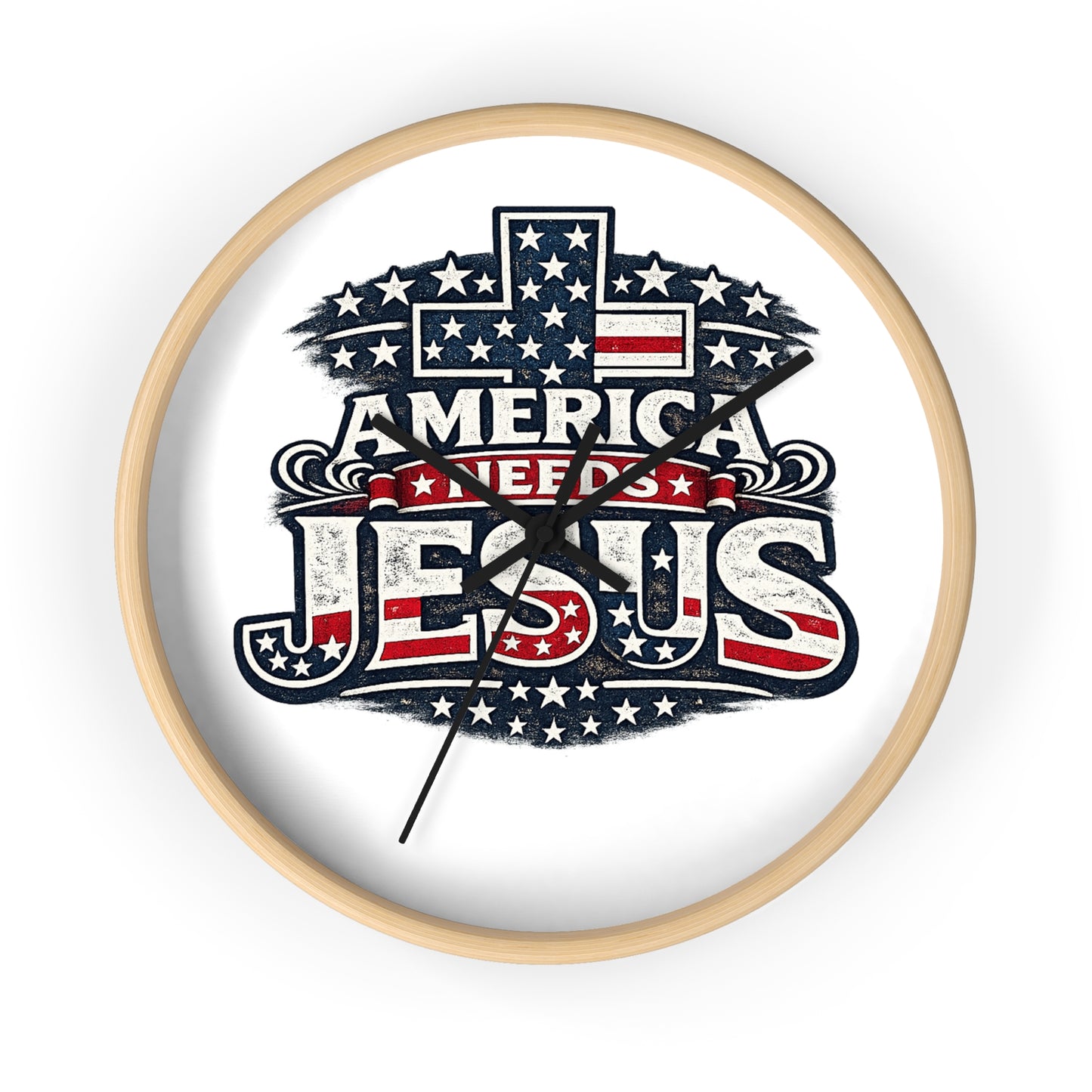 Wall Clock — "America Needs Jesus" Patriotic Cross Clock