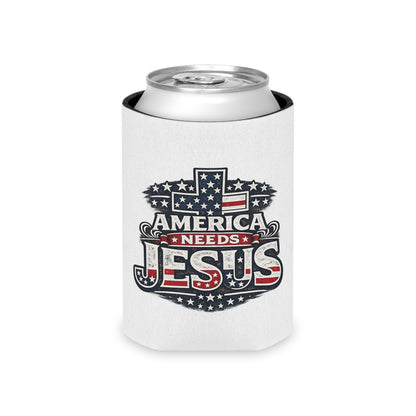 Can Cooler - "America Needs Jesus" Patriotic Cross Beverage Koozie