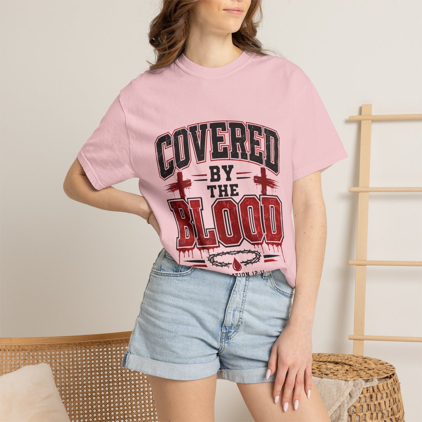 Covered by the Blood T-Shirt — Christian Faith Graphic Tee (Revelation 12:11)