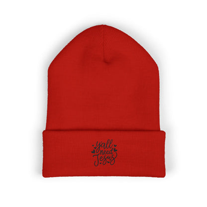 Embroidered 'Y'all Need Jesus' Cuffed Beanie