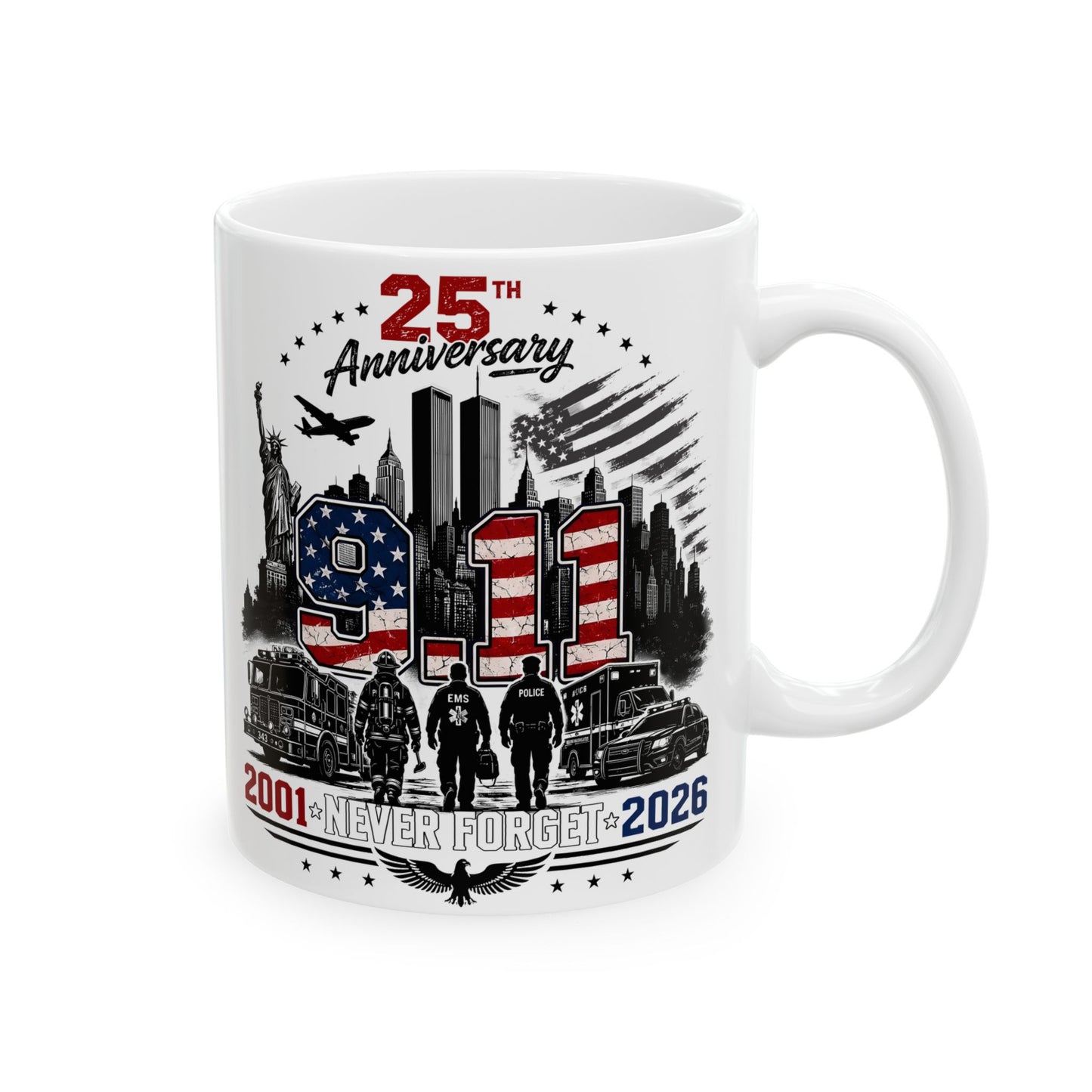 Patriotic USA Commuter Mug — 2001 to 2026 City Skyline Tribute (11oz & 15oz)