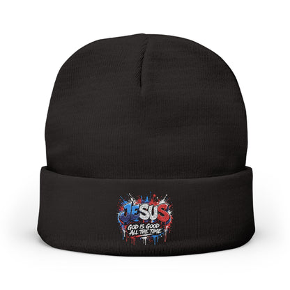 Embroidered 'God Is Good' Patriotic Knit Beanie