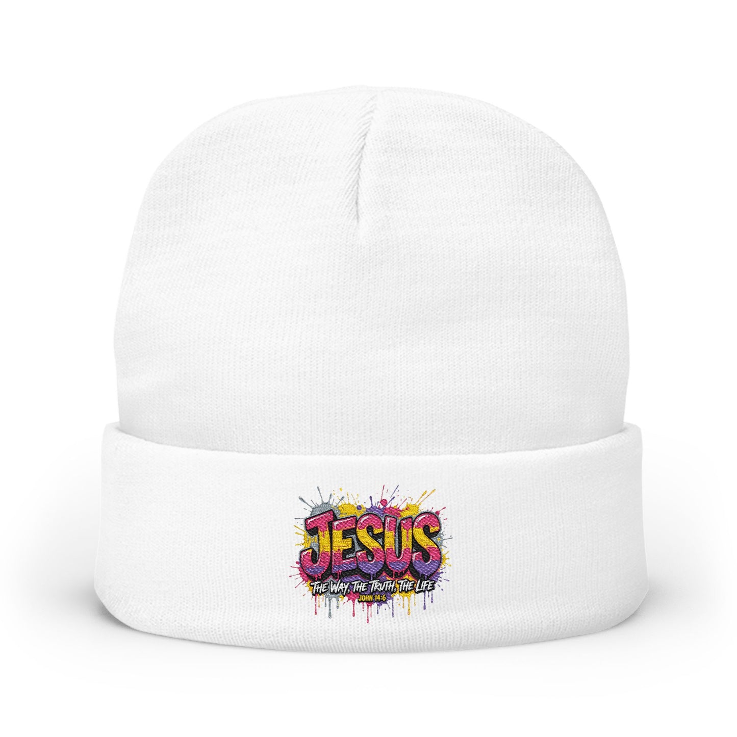 Embroidered 'Jesus' Graffiti Knit Beanie