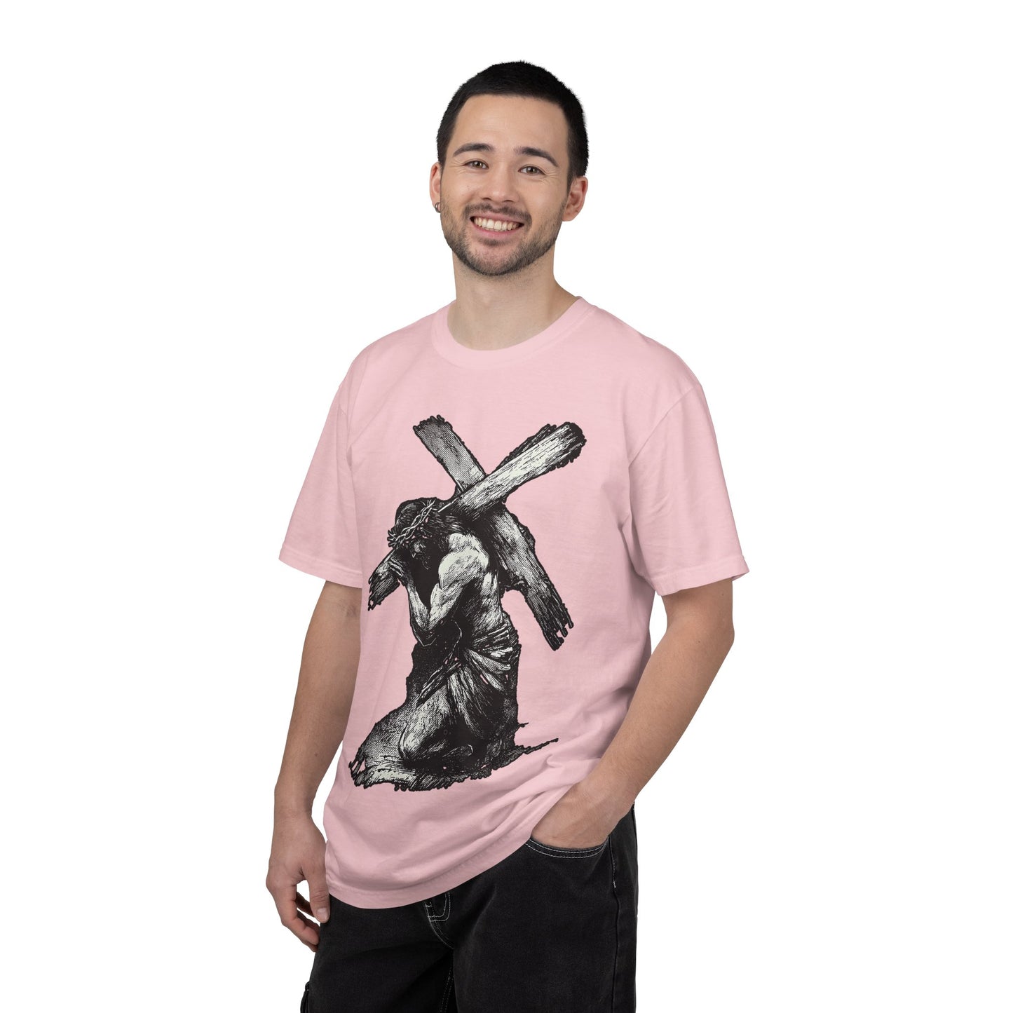 T‑Shirt — Christ Carrying Cross Black Illustration Graphic Tee