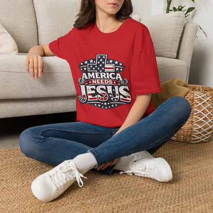 America Needs Jesus T‑Shirt — Patriotic Christian Tee