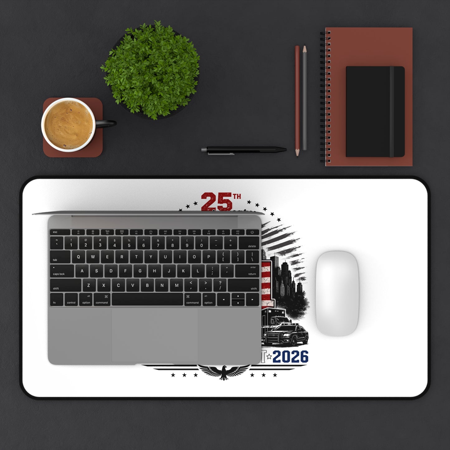 25th Anniversary 9/11 Memorial Desk Mat — Never Forget 2001–2026