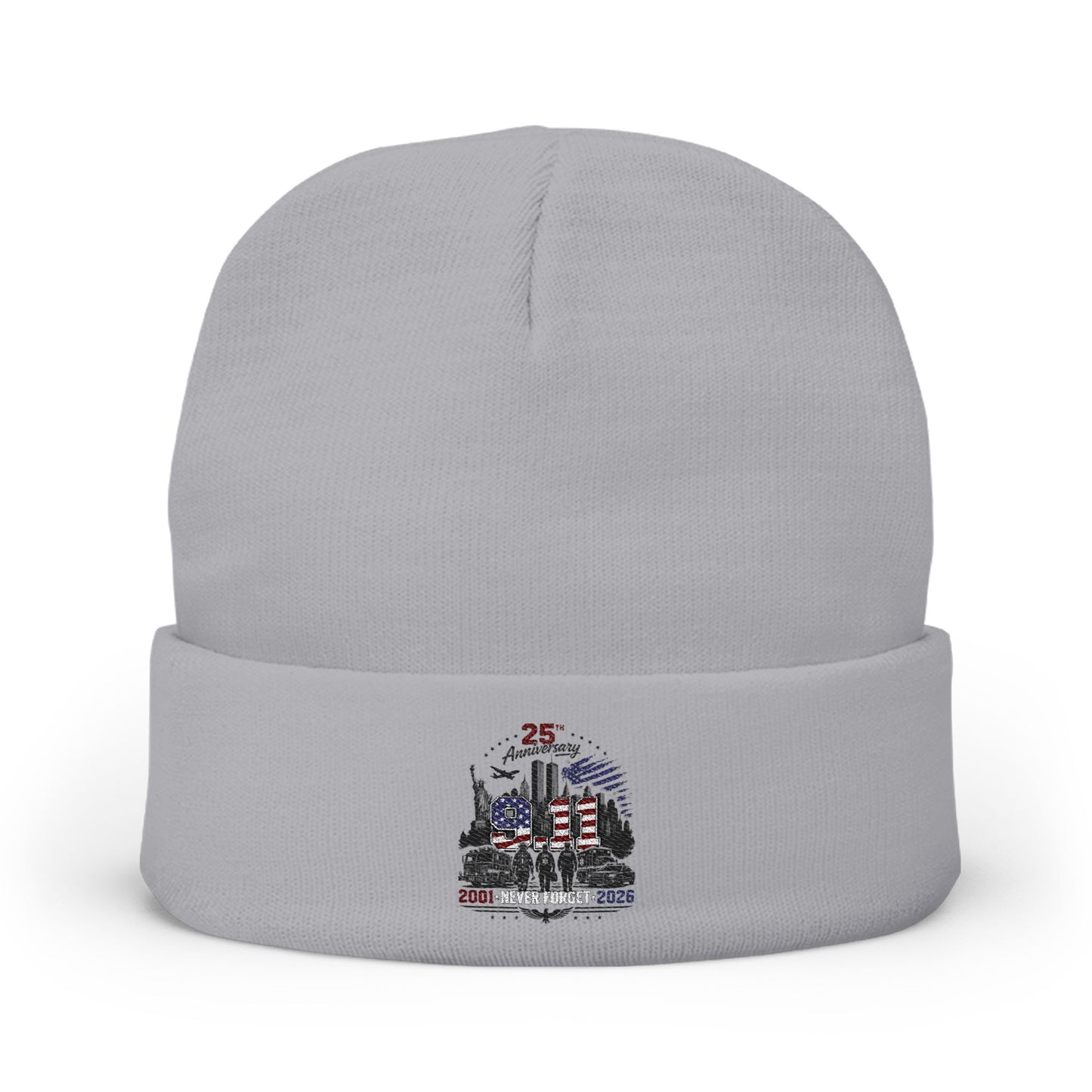 Embroidered 25th Anniversary Lighthouse Knit Beanie — Patriotic Memorial Winter Hat