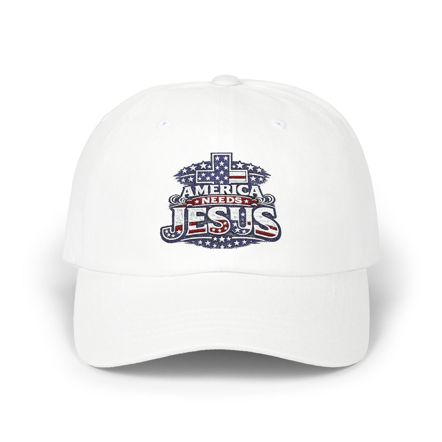 Dad Cap — Patriotic "America Loves Jesus" Embroidered Cross Hat