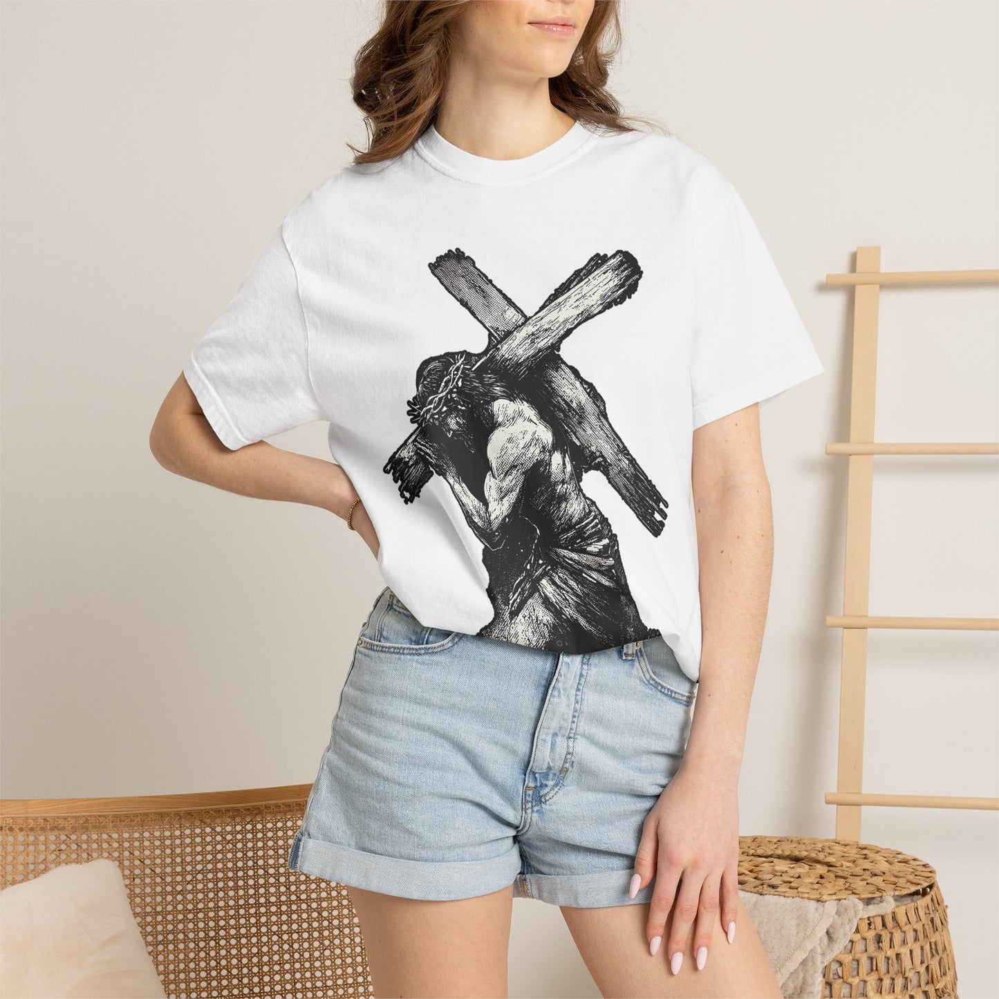 T‑Shirt — Christ Carrying Cross Black Illustration Graphic Tee