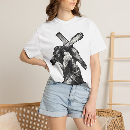 T‑Shirt — Christ Carrying Cross Black Illustration Graphic Tee