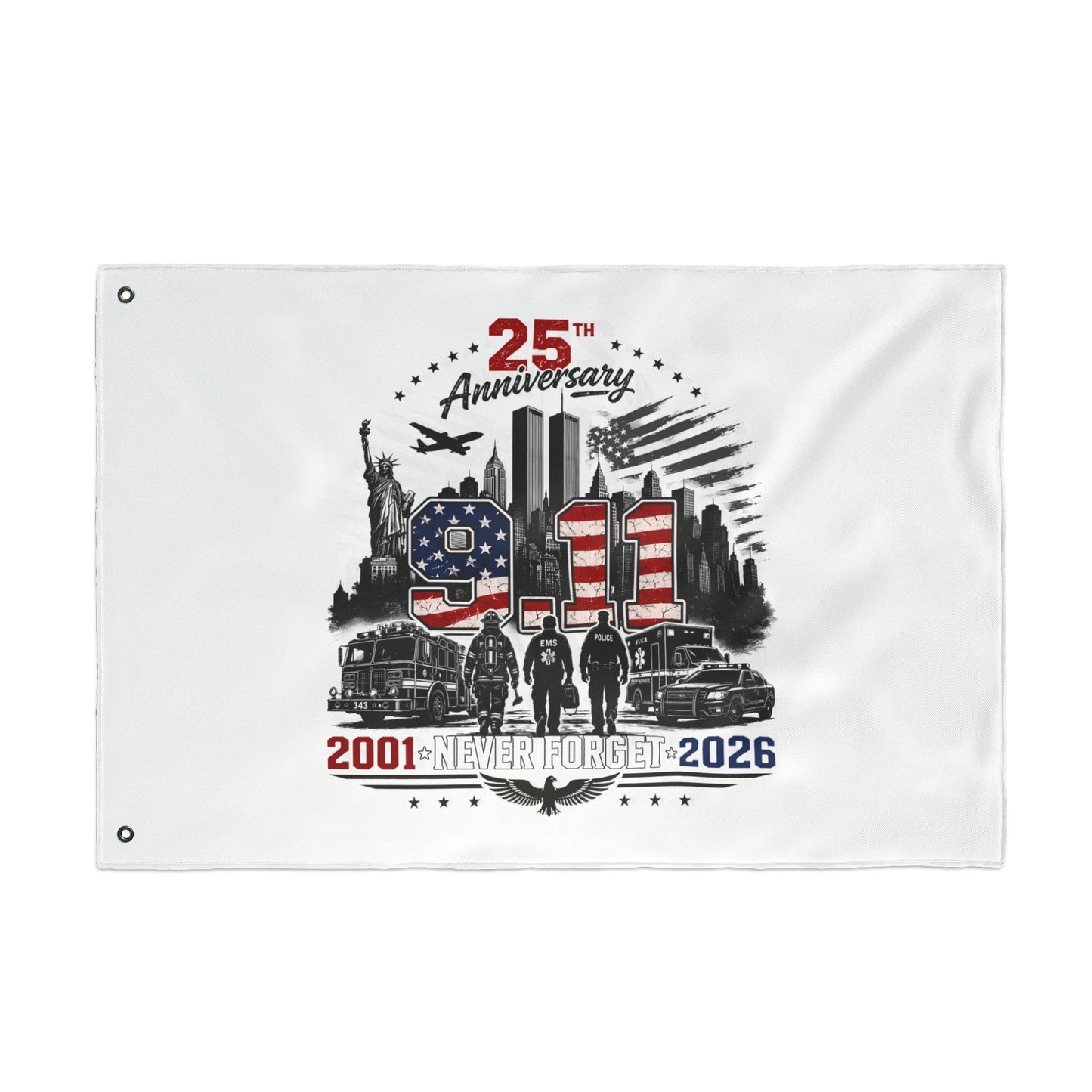 25th Anniversary 9/11 Memorial Flag - Double-Sided "Never Forget" Tribute (2001–2026)