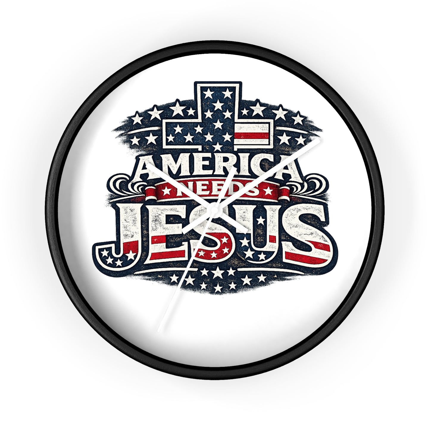 Wall Clock — "America Needs Jesus" Patriotic Cross Clock