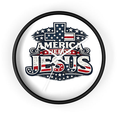 Wall Clock — "America Needs Jesus" Patriotic Cross Clock
