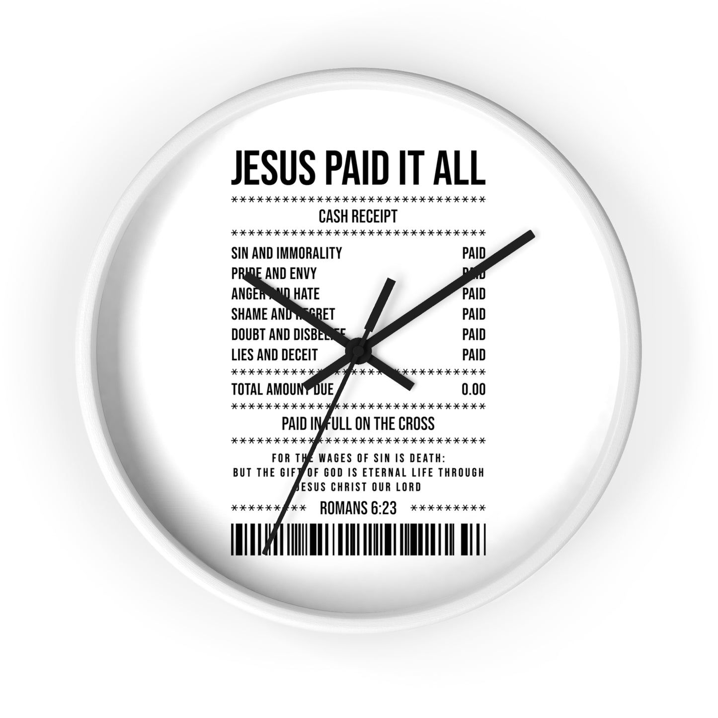 Jesus Paid It All Wall Clock — Christian Receipt Design Religious Home Décor