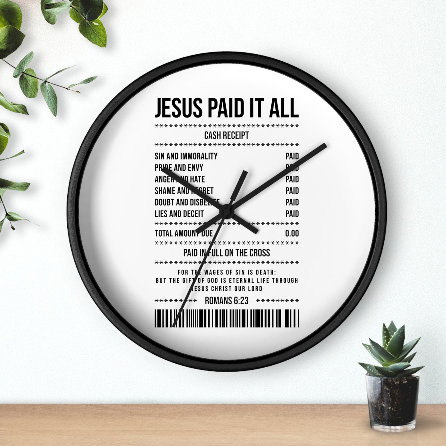Jesus Paid It All Wall Clock — Christian Receipt Design Religious Home Décor