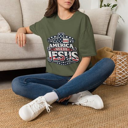 America Needs Jesus T‑Shirt — Patriotic Christian Tee