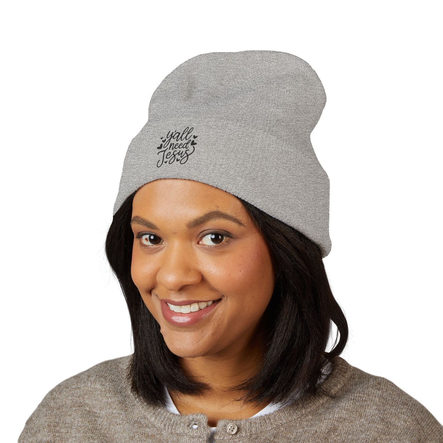 Embroidered 'Y'all Need Jesus' Cuffed Beanie