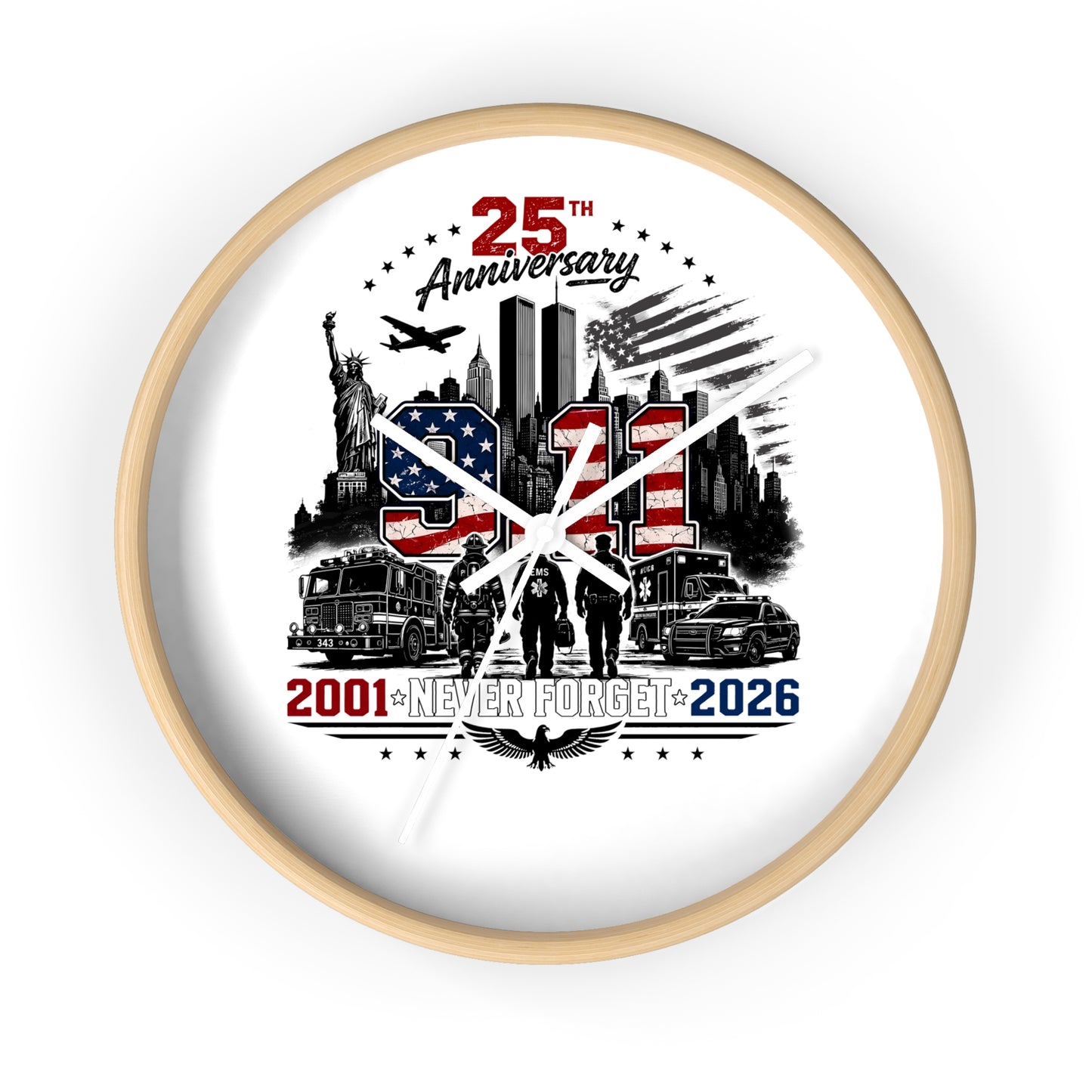 25th Anniversary 9/11 Memorial Wall Clock — Never Forget 2001–2026 Patriotic Tribute