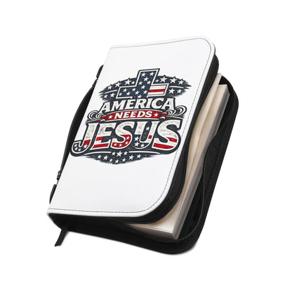 Bible Cover — “America Needs Jesus” Patriotic Cross Zippered Bible Case