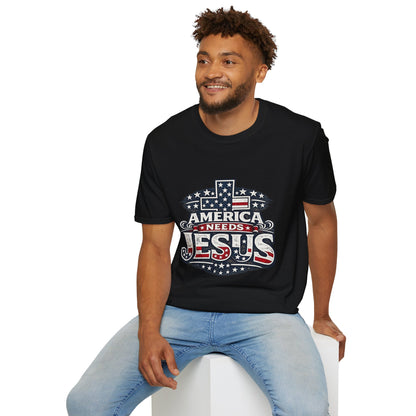 America Needs Jesus T‑Shirt — Patriotic Christian Tee