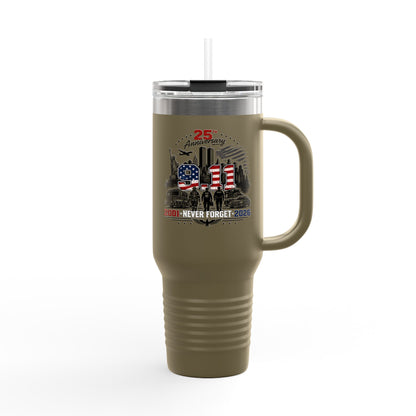 25th Anniversary 40oz Insulated Travel Mug — American Flag Memorial Design