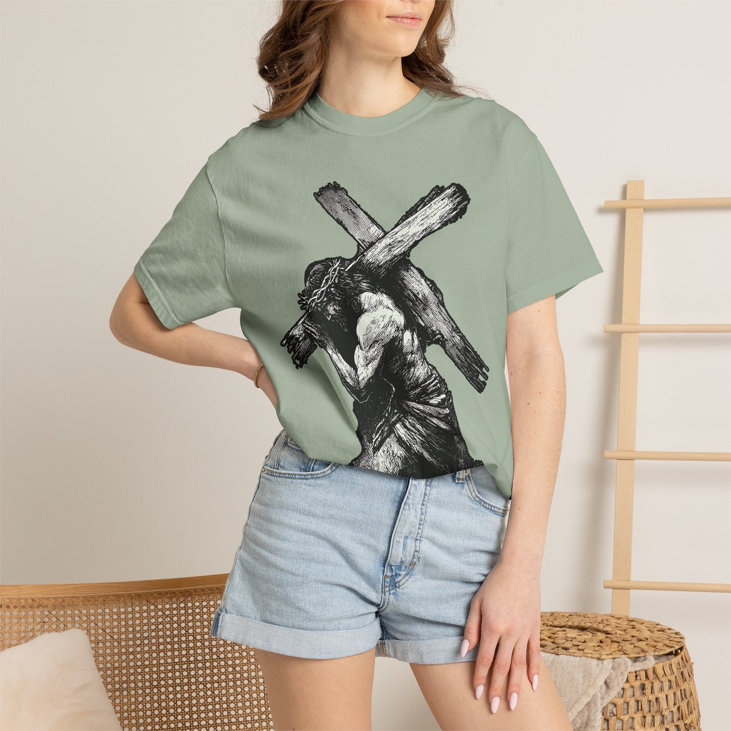 T‑Shirt — Christ Carrying Cross Black Illustration Graphic Tee