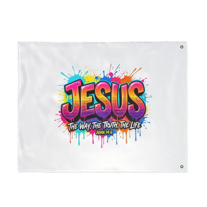 Jesus Graffiti Flag – "Jesus: The Way, The Truth, The Life" Double-Sided Christian Decor