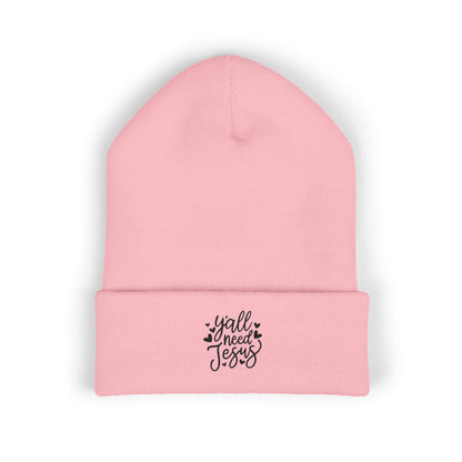 Embroidered 'Y'all Need Jesus' Cuffed Beanie