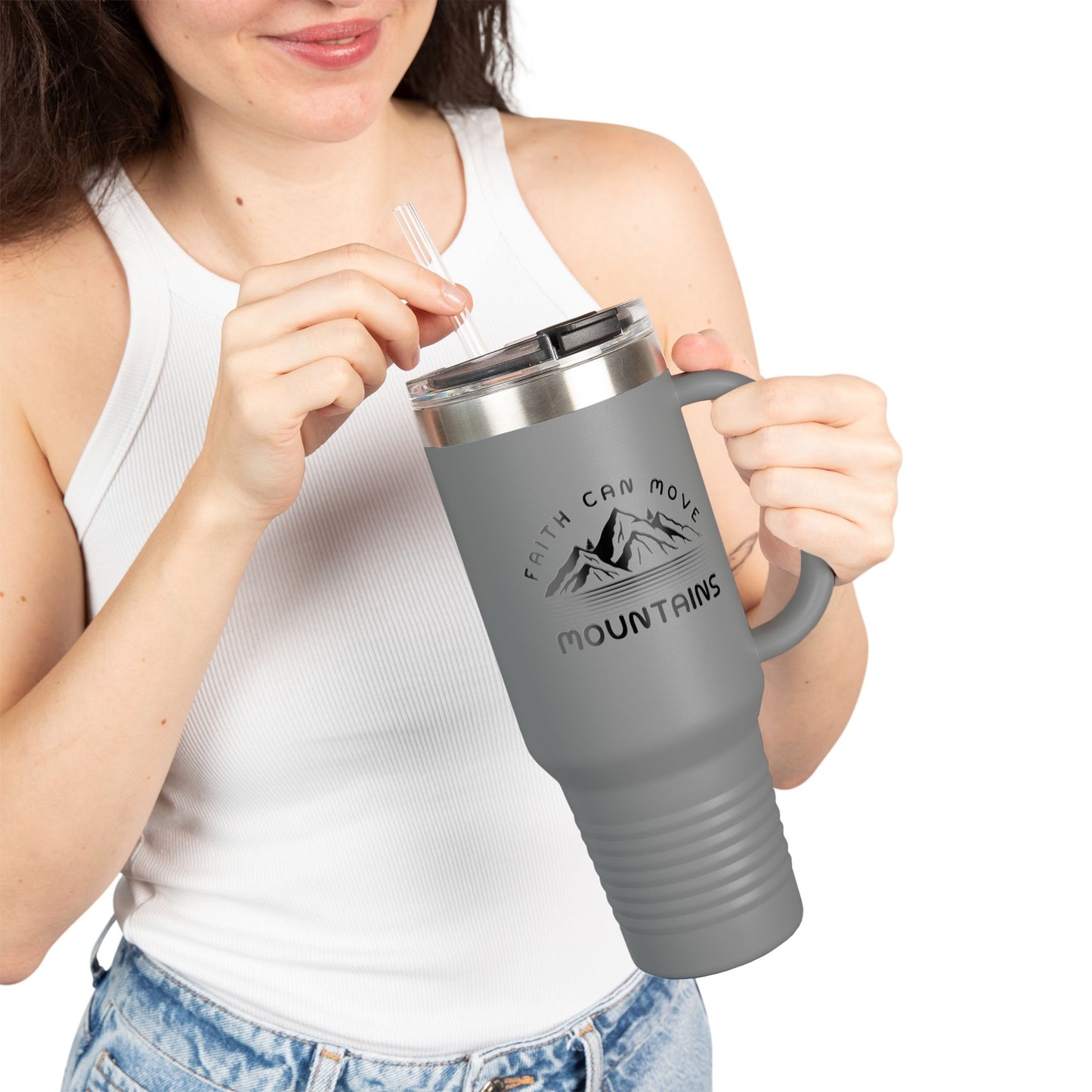 40oz Insulated Travel Mug — Mountain Adventure "Earth Can Move" Design