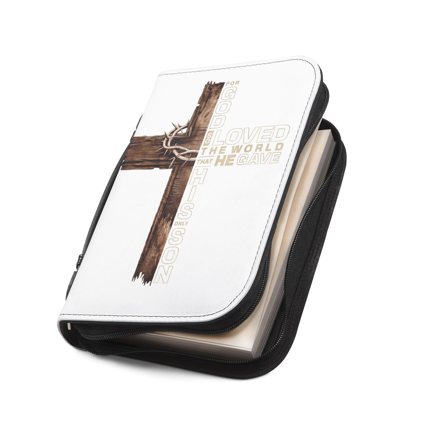 Bible Cover - 'For God So Loved the World' Cross Zippered Bible Case