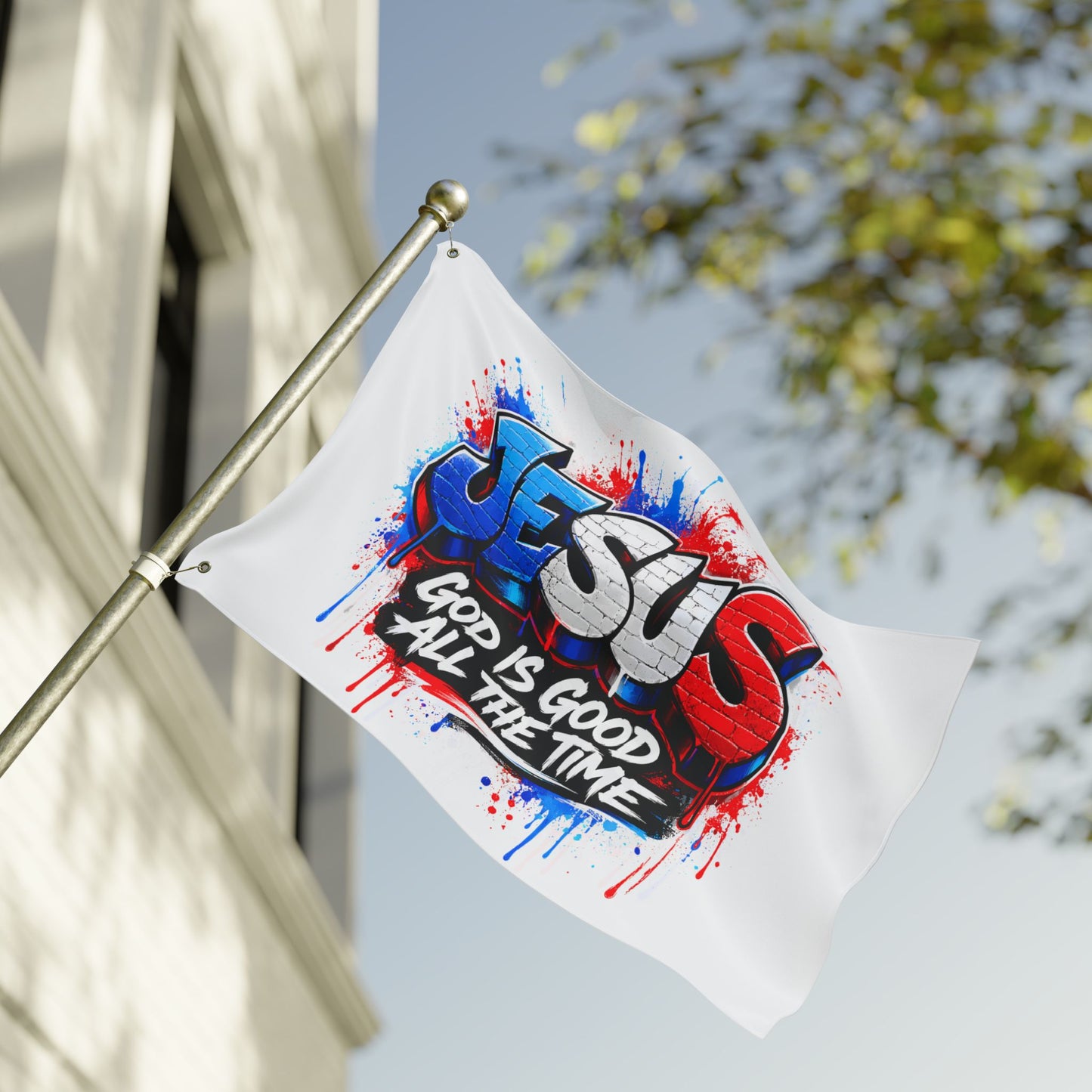 Double-Sided Flag — 'JESUS: God Is Good All The Time' Graffiti Faith Banner