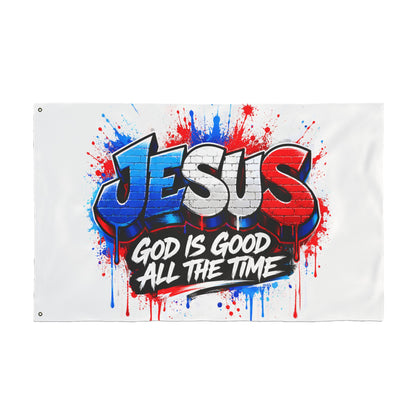 Double-Sided Flag — 'JESUS: God Is Good All The Time' Graffiti Faith Banner